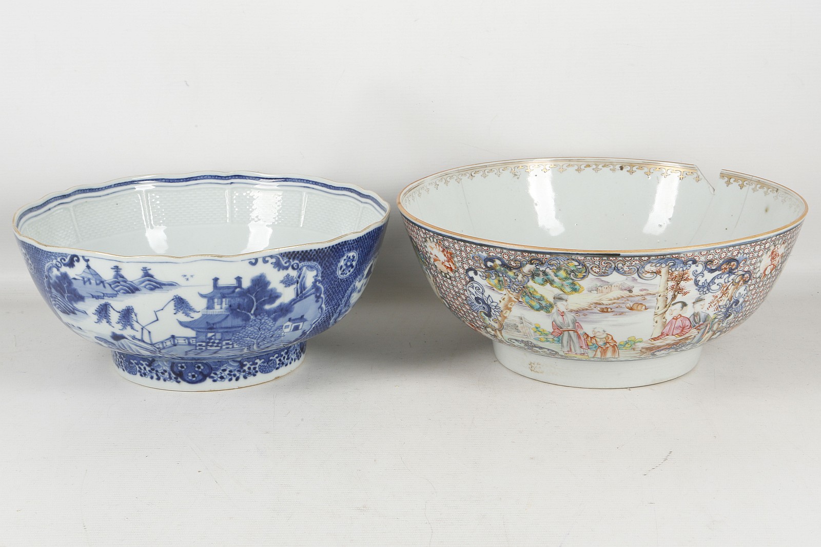Two Chinese punch bowls, one 'canton' decorated, t