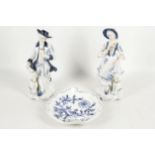 A Meissen leaf-shaped dish decorated in blue and s