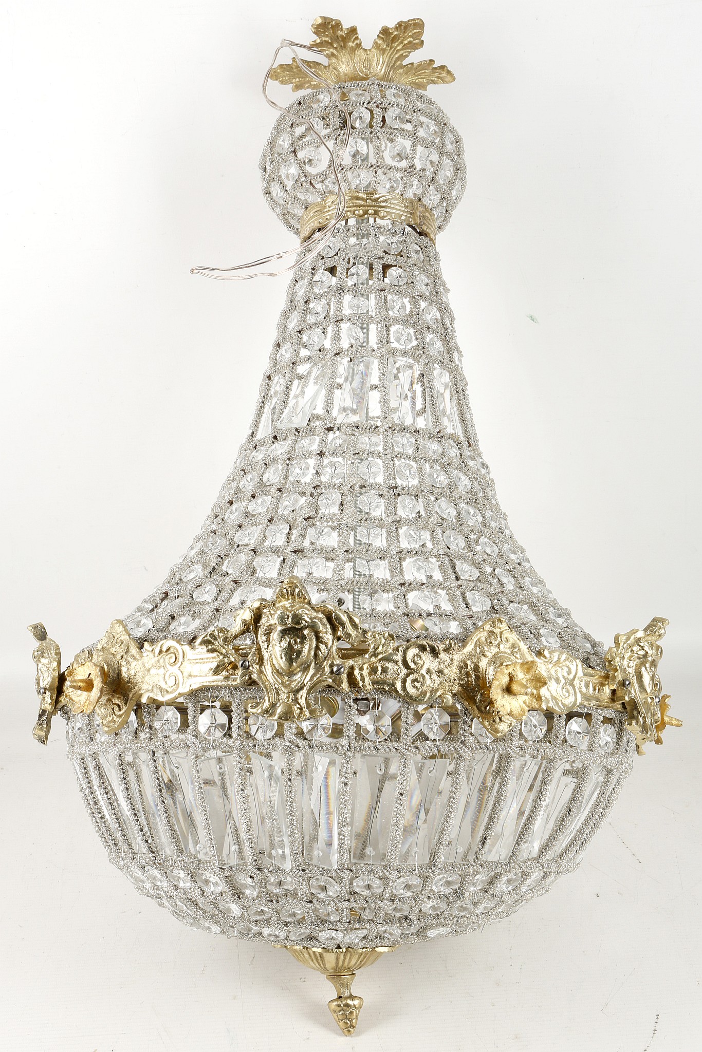 An Empire style pear shape chandelier, brass leaf surmount, mask banding, 68cm high approx. - Image 2 of 2