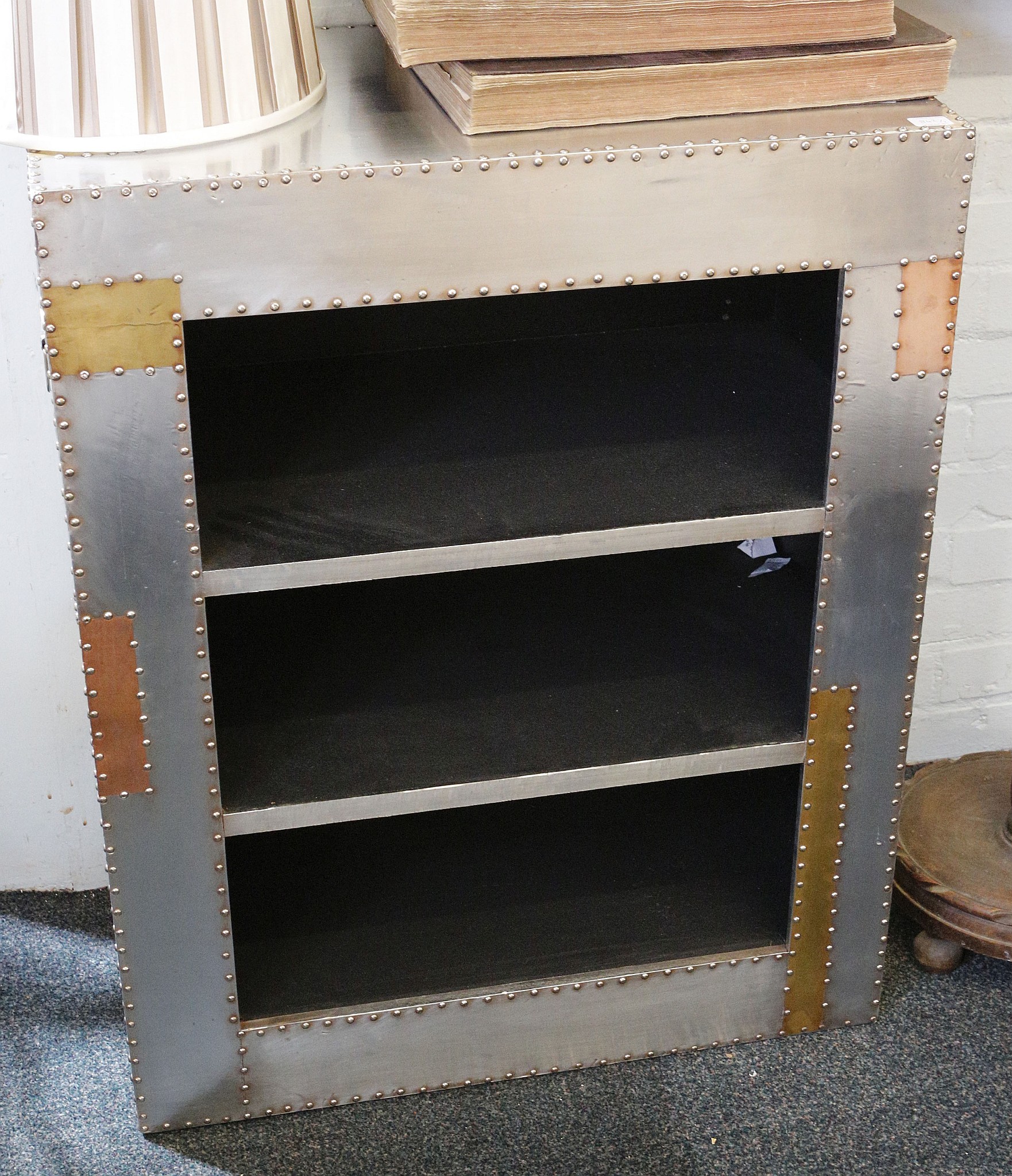 A pair of modern, contemporary aluminium and copper patch clad bookcases with three shelves, 72 x 41 - Image 2 of 2