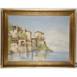 Carl Karger, continental school, mid 20th century, Lake Como Italy, lake scene with houses, oil on