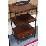 A 19th century mahogany what-not, with turned supports, three tiers and single drawer, 55 x 41cm.