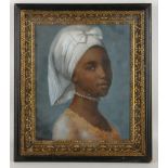 An oil painting study of a colonial female slave, Hogarth framed, 44 x 19.5cm.