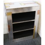 A pair of modern, contemporary aluminium and copper patch clad bookcases with three shelves, 72 x 41
