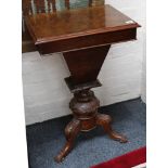 A Victorian and burr walnut veneered work table, raised on carved cabriole legs, 49 x 37cm.