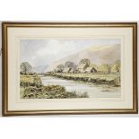 Isabel M. Castle, British, 1900 - ?, study of a riverside farmstead in a valley, signed, 35.5 x