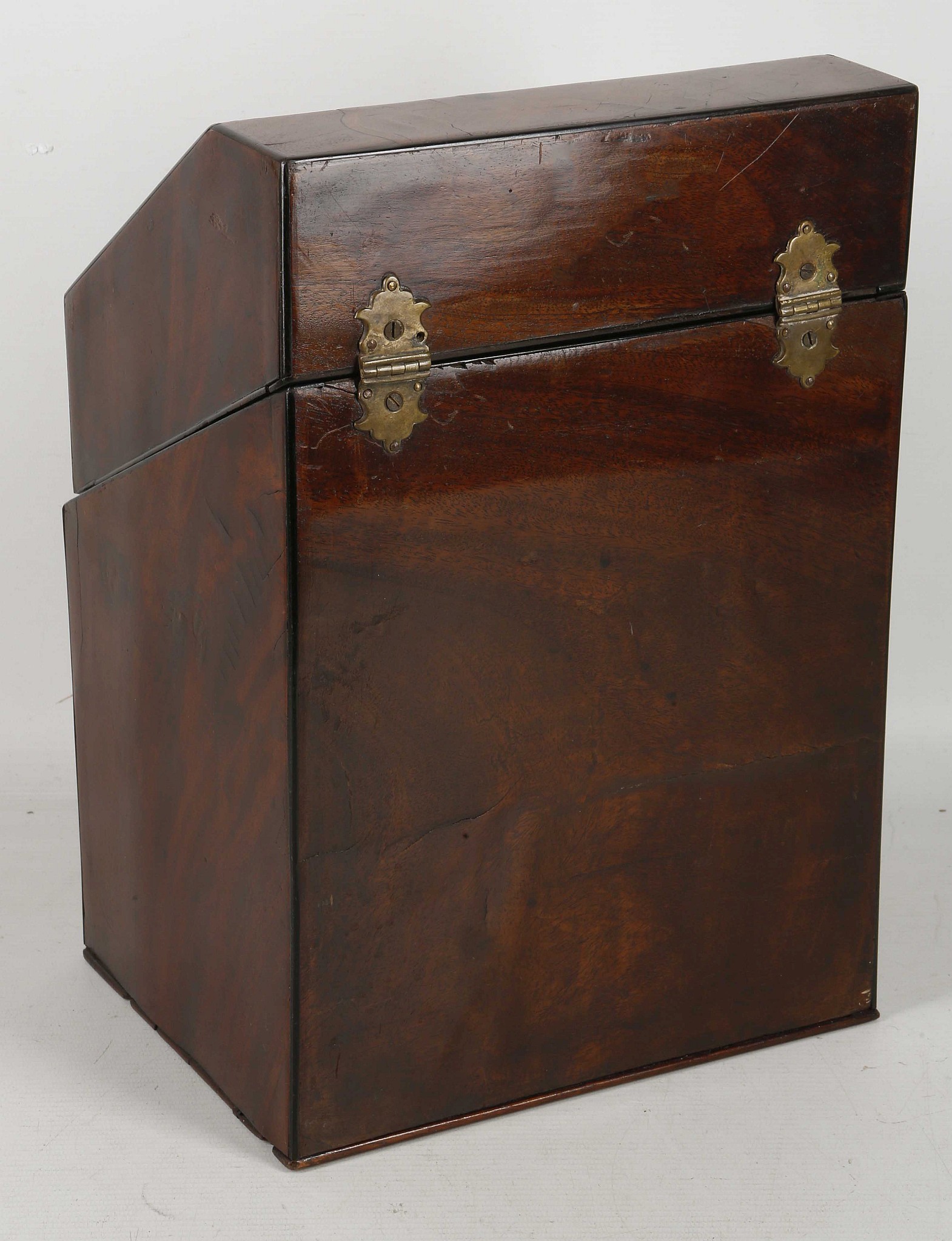 A Georgian mahogany serpentine front knife box, now converted for use as a letterbox, having a brass - Image 3 of 3