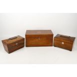 A Georgian mahogany tea caddy, having 2 drop in caddy units with oval lids and a central mixing