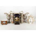 A mixed collection of mostly 19th century porcelain to include a pair of Canton famille rose