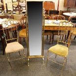 A pair of gilt metal salon chairs, shaped tops, vertical ....., upholstered seats and supported on