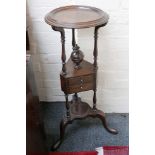 A 19th century mahogany wash stand, with circular (later filled) top over powder box and two small