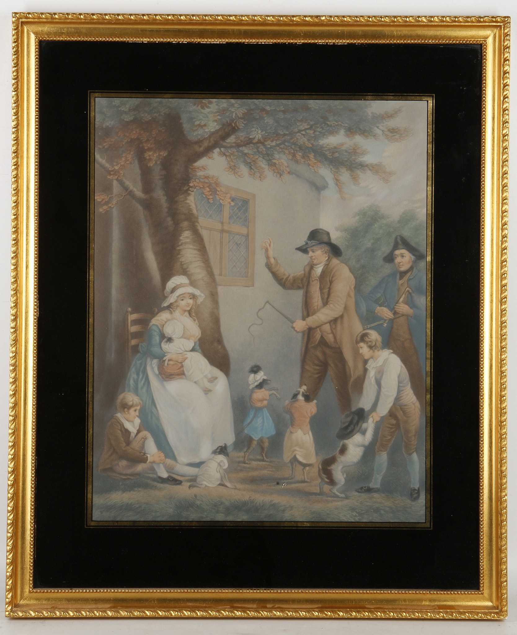 After George Morland, British, 1763-1804, study of family and children playing, and another of men