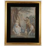 After George Morland, British, 1763-1804, study of family and children playing, and another of men