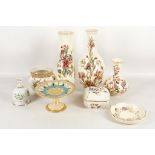 A collection of six 20th century, Hungarian - Zsolnay porcelain items, to include three vases,