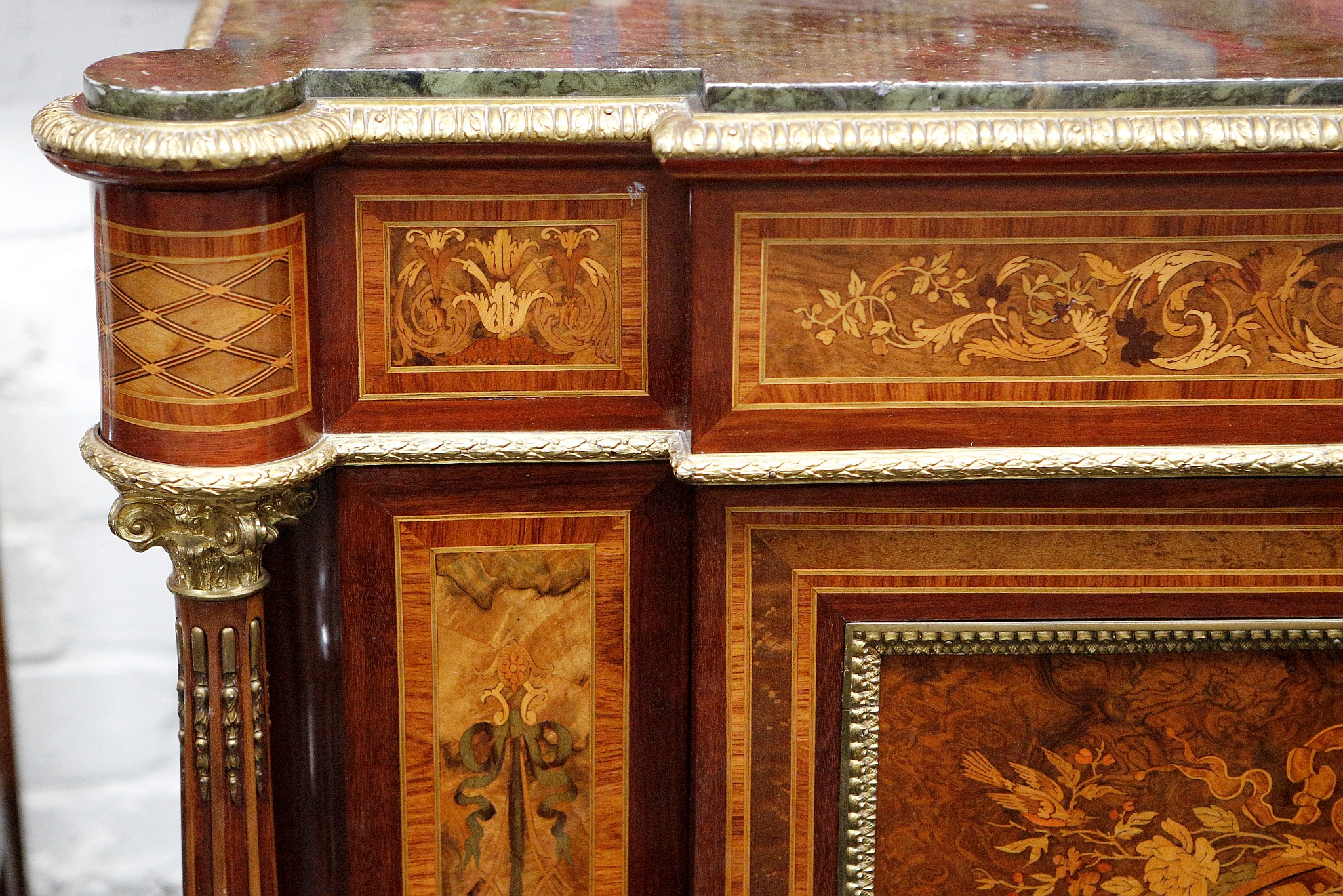 A fine 19th century ormolu mounted, marble topped pier cabinet, the front and sides profusely - Image 3 of 7