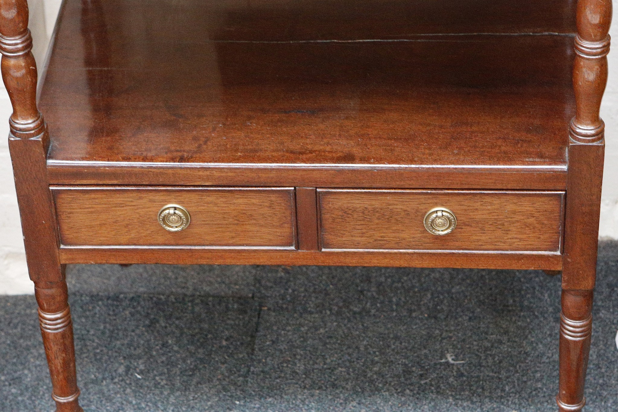 A 19th century mahogany what-not, with two tiers and two drawers (cut-down), on turned legs, 60cm - Image 2 of 2