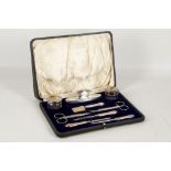 A silver gentleman's vanity composite set in fitted case, 7 pieces including moustache brush and