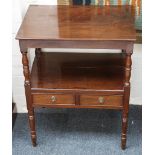 A 19th century mahogany what-not, with two tiers and two drawers (cut-down), on turned legs, 60cm