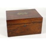 A mid 19th century, rosewood vanity box with fitted interior containing crystal and silver plated
