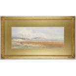 Alfred Parkman c.1900, watercolour of a foreshore, 25 x 60cm. Mounted, glazed and framed.