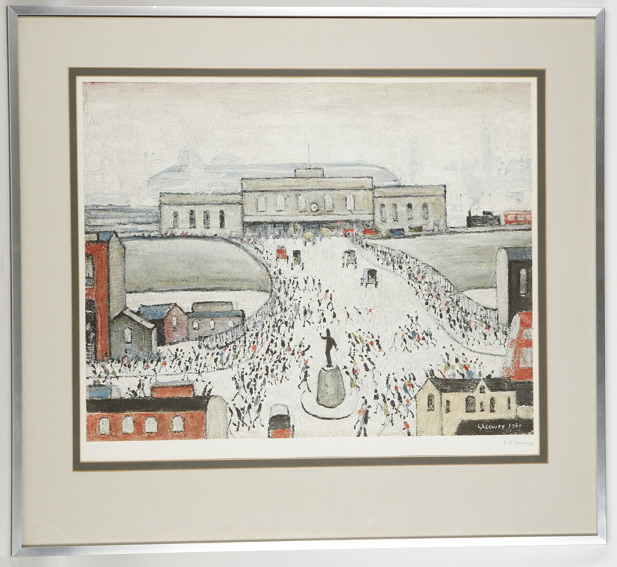 L.S. Lowry (Laurence Stephen) R.A., British, 1887-1976. 'Station Approach' (printed 1964), scene