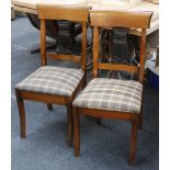 A pair of bar back contemporary dining chairs, urn splat, tartan seat.