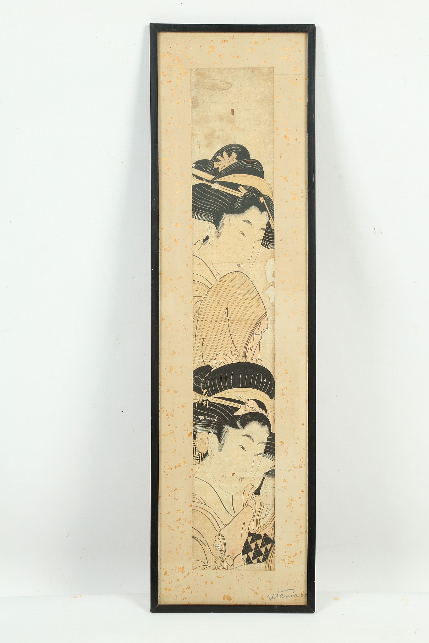 A SET OF THREE JAPANESE PILLAR PAINTINGS BY UTAMORO. 60 x 11cm (3) - Image 2 of 20