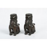 A PAIR OF BRONZE SHISHI LION DOG CENSERS. Meiji era. Each seated in an upright pose, with mouths