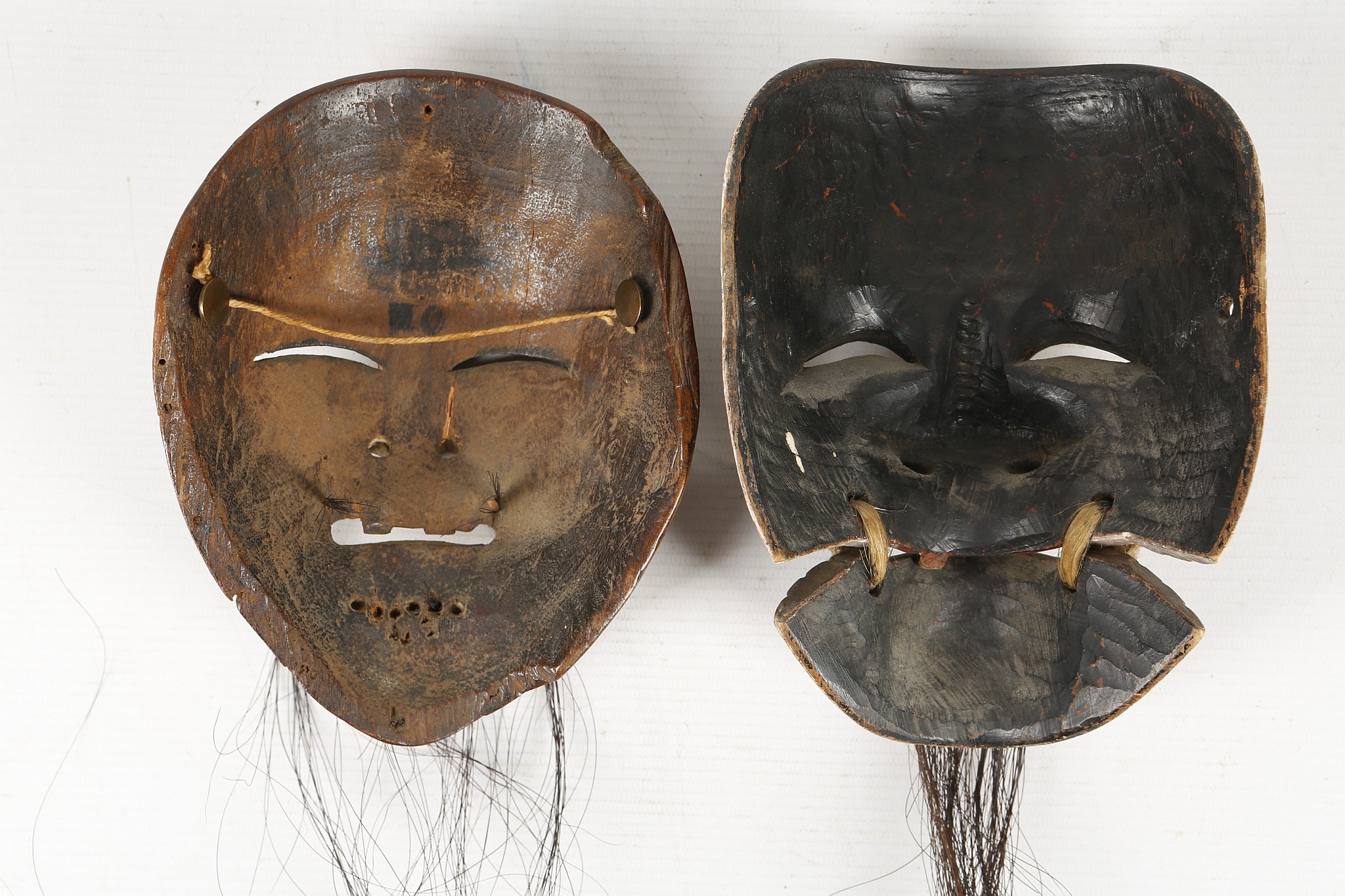 TWO JAPANESE WOODEN MASKS. Meiji era. 19cm H. (2) Provenance: John Marriott (1921-2007) and Count R. - Image 3 of 4