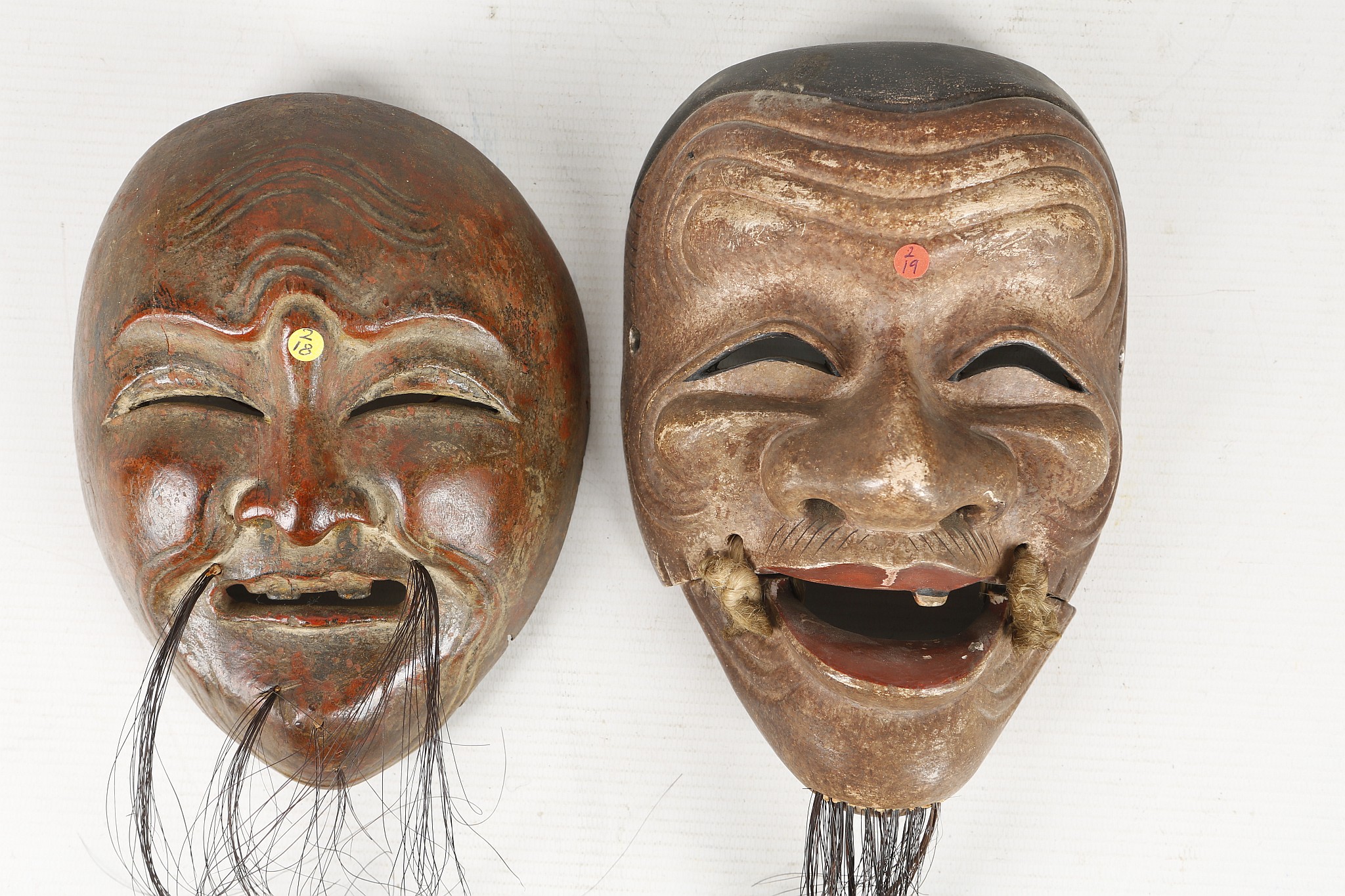 TWO JAPANESE WOODEN MASKS. Meiji era. 19cm H. (2) Provenance: John Marriott (1921-2007) and Count R. - Image 2 of 4