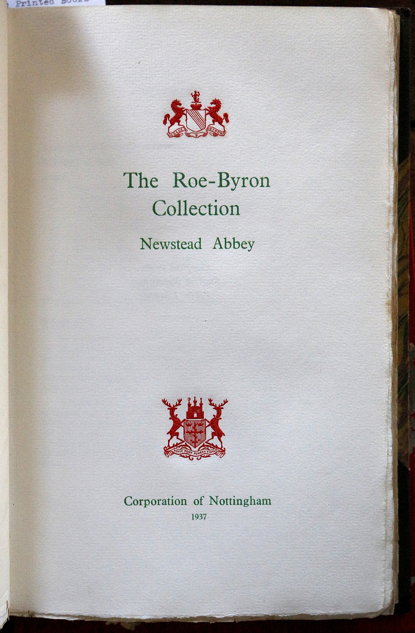 The Roe Byron Collection. Newstead Abbey. [Nottingham]: Corporation of Nottingham, 1937. Large - Image 2 of 4