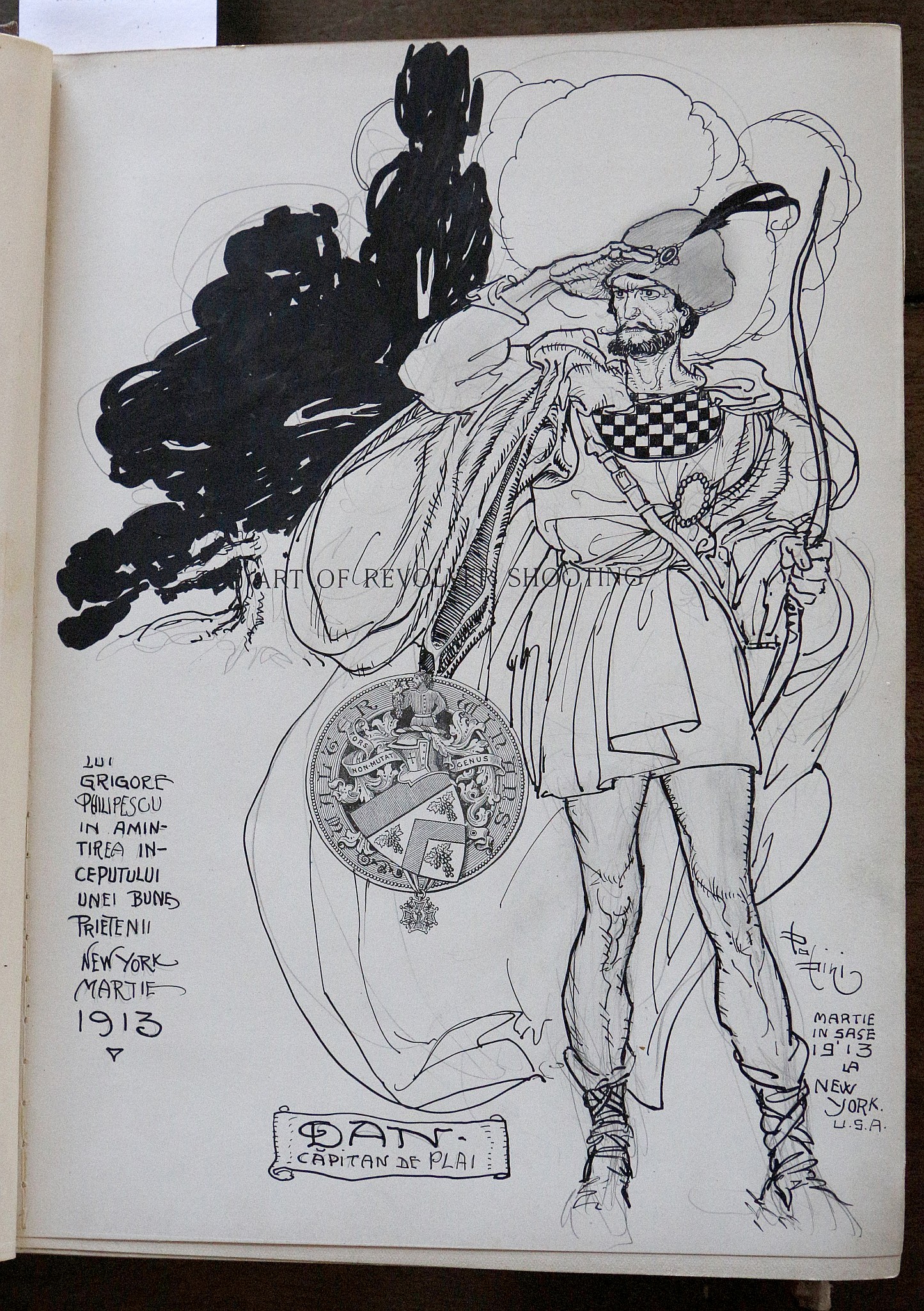 POPINI, Alexander (1878-1962). A fine original pen and ink drawing of an archer on the half title of