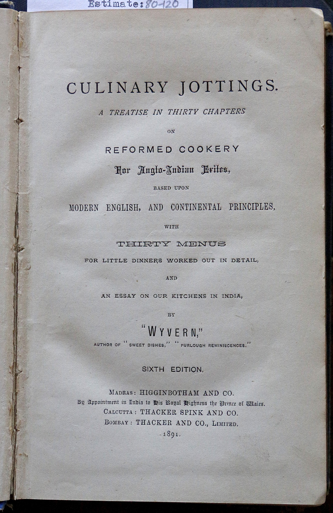 INDIA - E.A.M.F. The Wife's Indian Cookery Book Being Recipes and Hints. Madras: Wilson's Artistic - Image 6 of 6