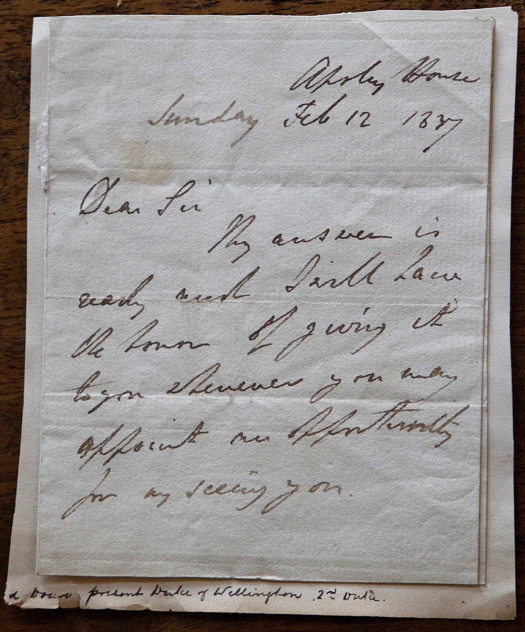 Richard Arthur Wellesley, 2nd Duke of Wellington (1807-1884). MS from Apsley House, dated Feb 12 - Image 2 of 3