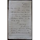 HUDSON, George ["The Railway King"] (1800–71). MS. from Hudson confirming his address "Kirkham ...