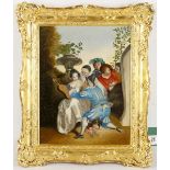 Circa early 19th century, French school, 'A Playful Garden Party'. Oil on canvas, a female guitarist