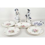 A Meissen leaf-shaped dish decorated in blue with stylised leaves and flowers, together with a