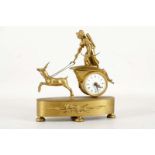 Diana the Huntress, mantle clock with ormolu decoration, Paris movement, enamel dial.