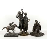 After Dumaige, 'The Musicians' bronze. Two female dancers with cymbals and a triangle. On a pedestal