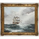 John Dinsdale, 'The Mayflower'. Oil on canvas marinescape. Inscribed verso: 'The famous ship which