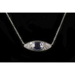 An 18ct white gold, natural sapphire and pave set