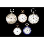 Five various fob watches, to include a .925 silver and enamelled 'Balmoral' fob, two silver cased