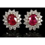 A pair of 18ct yellow gold, ruby and diamond clust