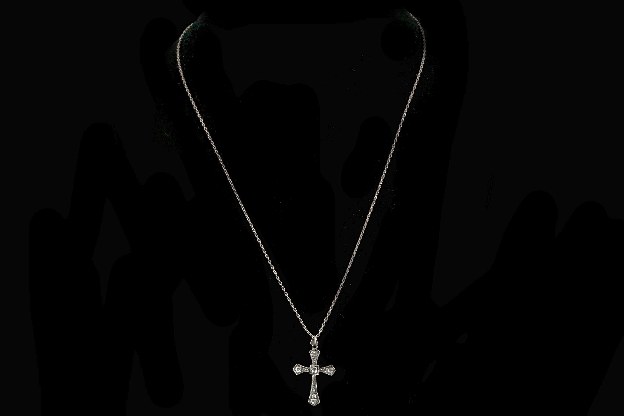 An antique silver and rose cut diamond set cross p - Image 2 of 3