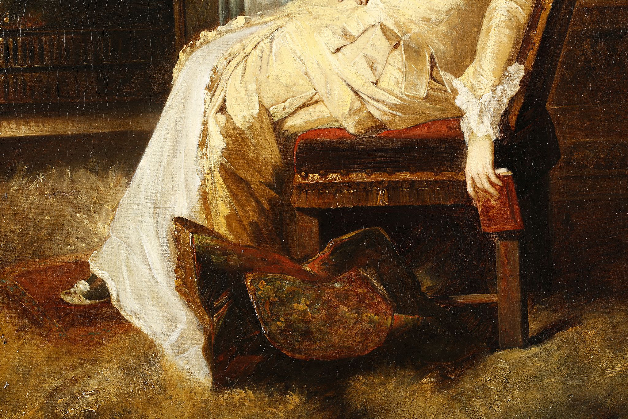 Attributed to Charles Louis Baugniet 1814-1886. 'Expectations'. Oil on canvas. A young woman in - Image 3 of 8