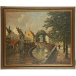 E. Van Hamme. 'A View of Old Brugges'. Oil on board, signed lower right. Circa 1930's. Framed. 44