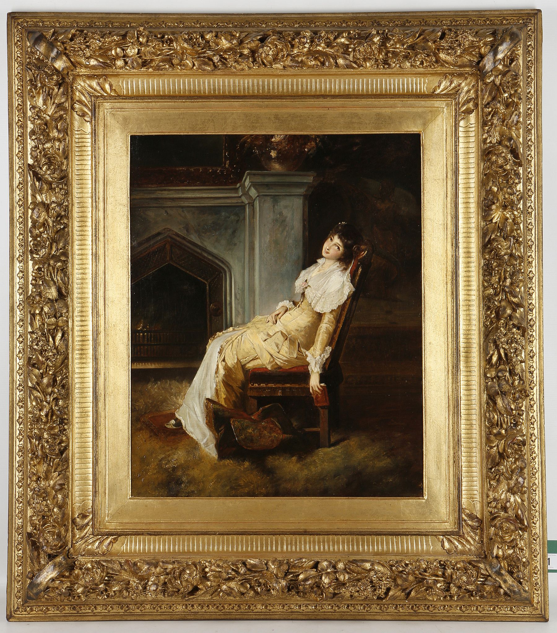 Attributed to Charles Louis Baugniet 1814-1886. 'Expectations'. Oil on canvas. A young woman in