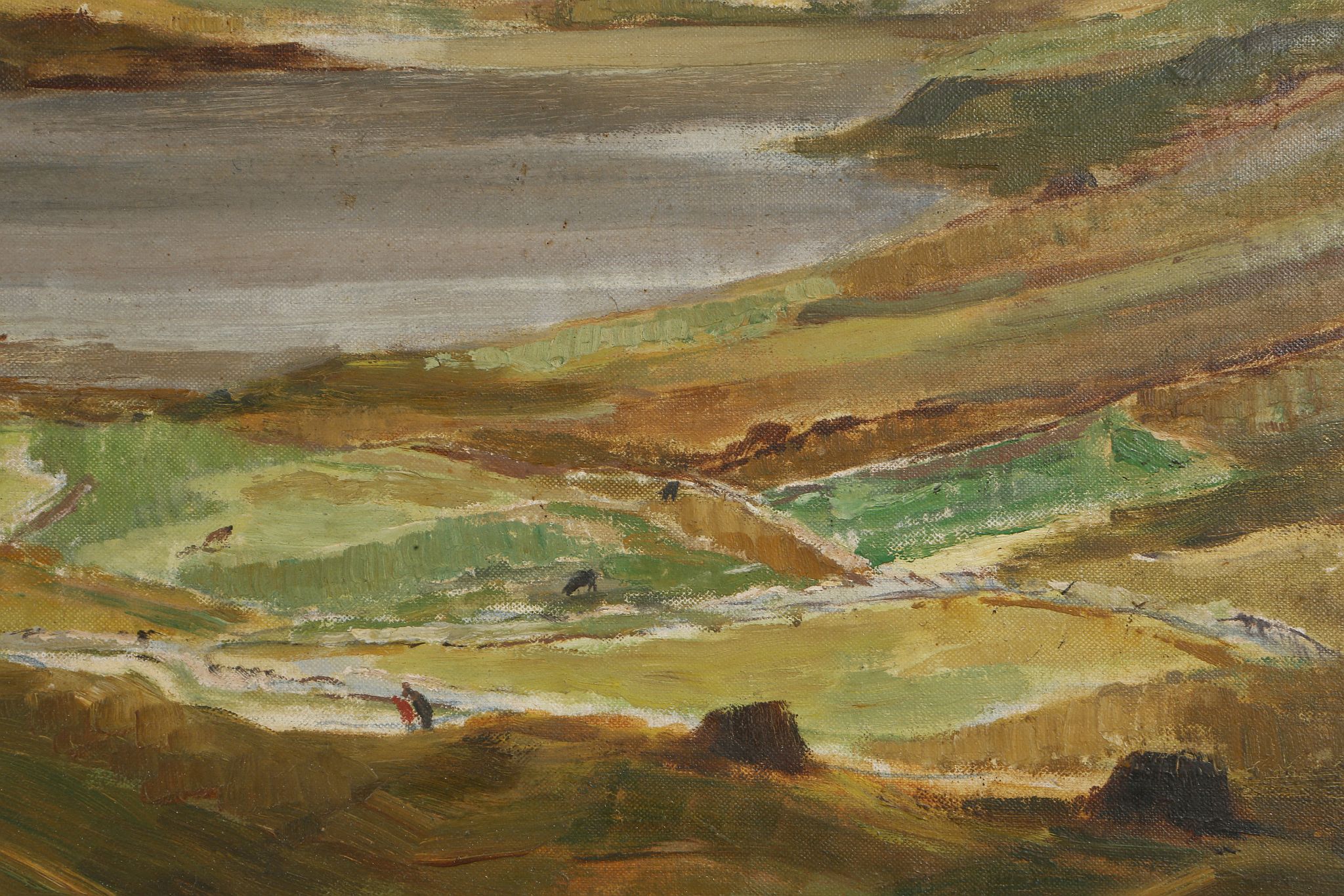 George Gault (Irish, 1916-2001). 'County Donegal'. Oil on canvas board, landscape view towards the - Image 4 of 7