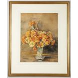 Ellen A. Neame exh. 1925-29. 'Still Life with Marigolds, Florence'. Watercolour on linen board.