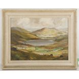 George Gault (Irish, 1916-2001). 'County Donegal'. Oil on canvas board, landscape view towards the
